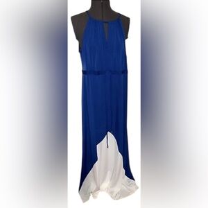 Cato Fashions Cobalt Blue and  White Halter Neckline Maxi Dress Size Small